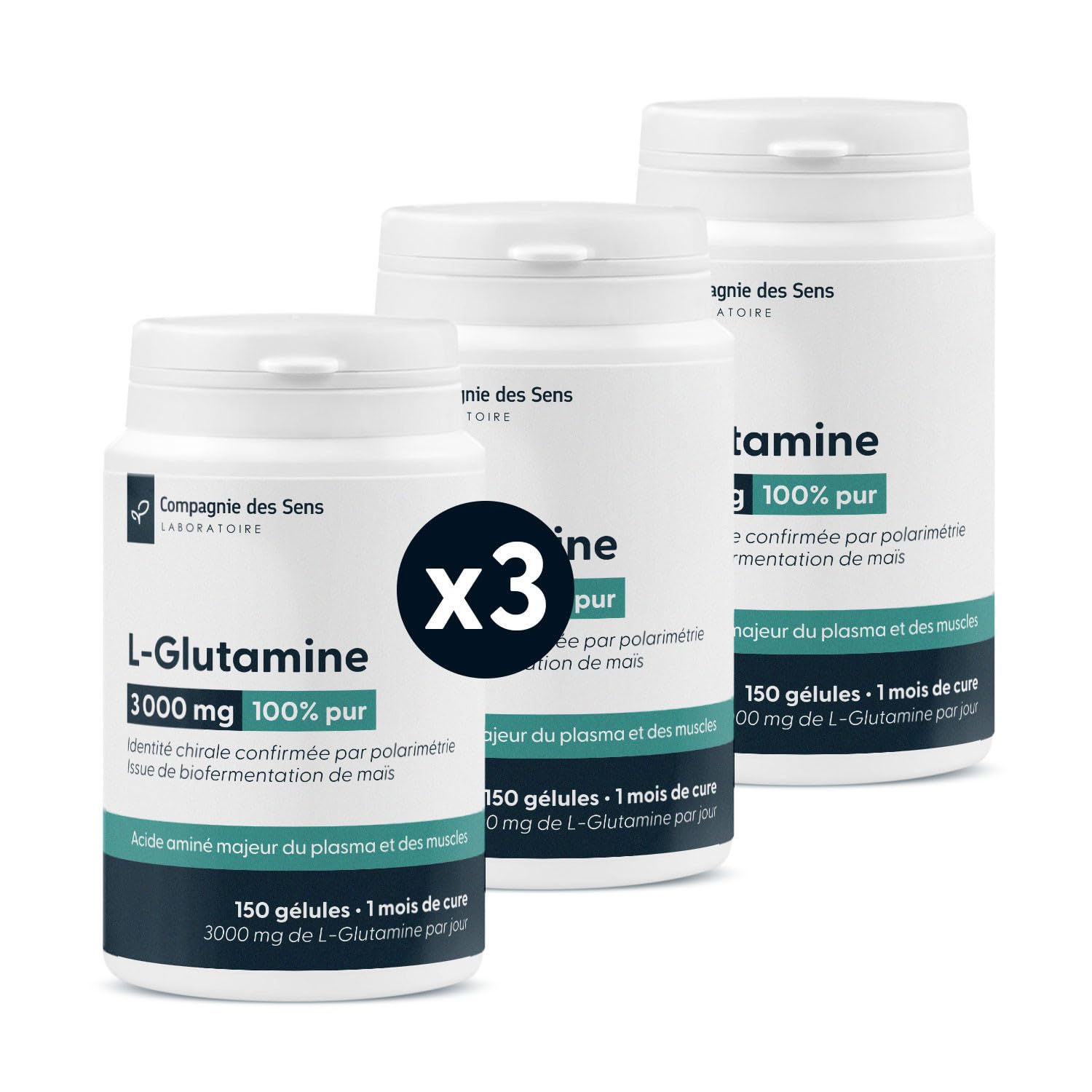 La Compagnie des Sens - L-Glutamine 3000 mg/jour - Pureté 99,6%, Biofermentation de Maïs - 450 gélules végétales (3 mois) - Fabriqué en France