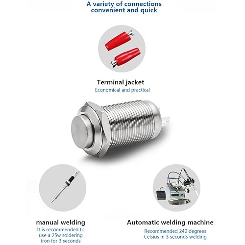 Miniatura 5 de Quentacy 2 interruptores de botón de cierre impermeables SPST 1NO ON-Off 3A 250V de acero inoxidable de 0.472in 12" agujero