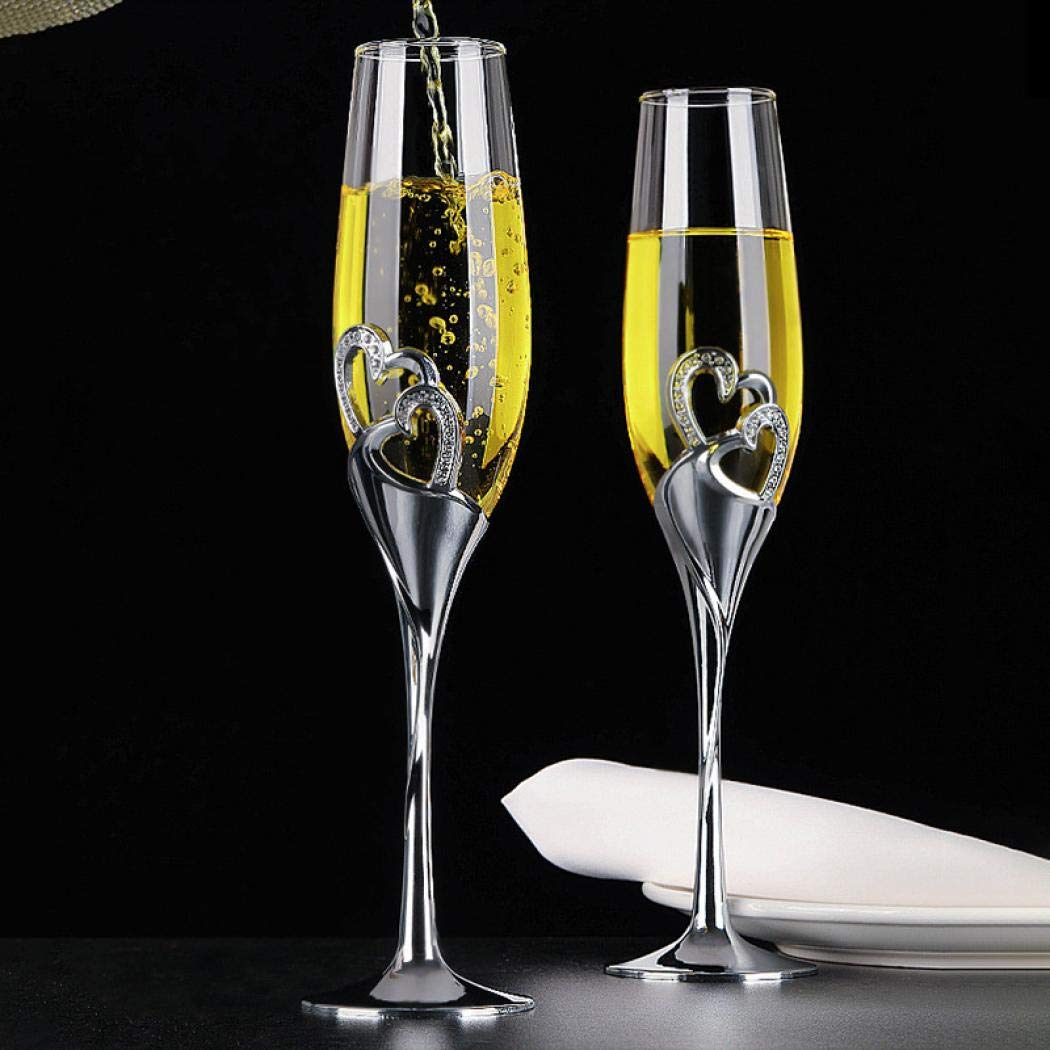 kiss me Juego de copas de champán con forma de corazón creativo de 2 piezas