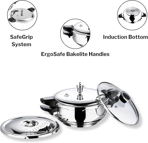 Miniatura 7 de Vinod Magic - Olla a presión inteligente 3 en 1 de acero inoxidable de 5.5 litros  Base de 0.197 in de grosor  Cocina todo en uno con colador y tapa