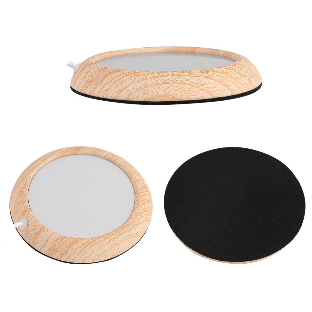 Fydun Almohadilla calefactora USB Taza de Grano de Madera Calentador Bebida Caliente Posavasos Té de Oficina Café(Grano de Madera de Nogal Claro)