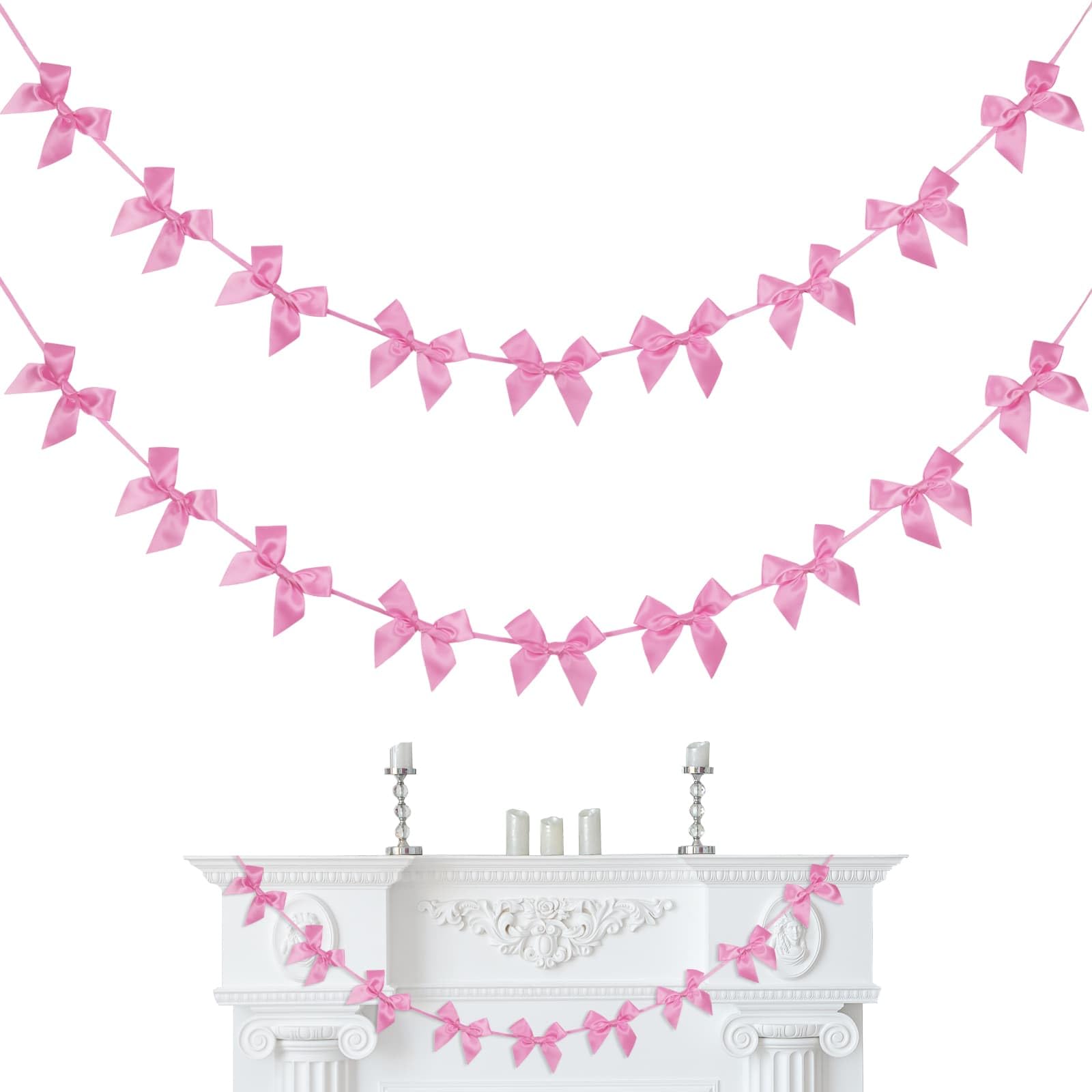 2 sztuki różowej girlandy z kokardą baner wstępnie nawleczony, dekoracje urodzinowe satynowa wstążka baby shower wieczór panieński artykuły dekoracyjne