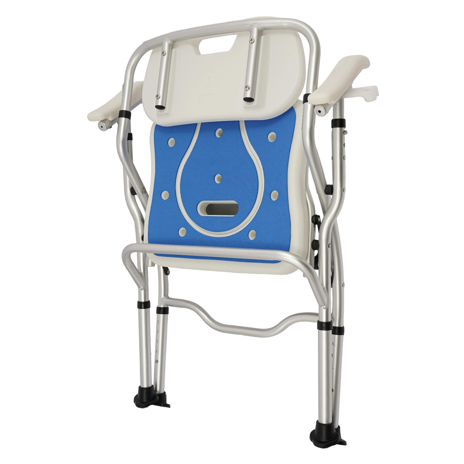 Silla de ducha para personas mayores, altura ajustable 77-84 cm, antideslizante, para personas mayores, soporta 150 kg, silla de baño de aluminio con respaldo extraíble (azul, 53 x 60 x 77 cm)