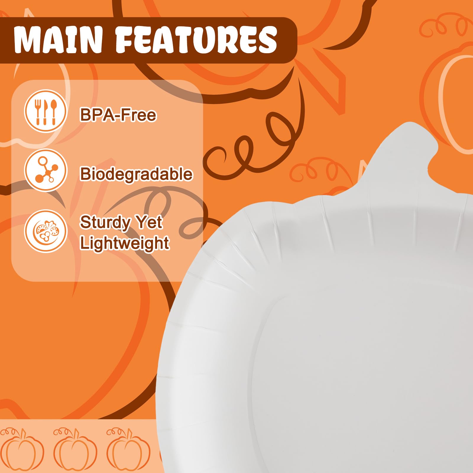 Lallisa 240 Count Fall 9 Inch Pumpkin Paper Plates Thanksgiving Disposable Plates Harvest Dinner Orange Plates Thanksgiving Party Supplies for Kitchen Event Holiday Autumn Home Decoration