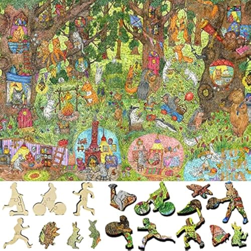 Wooden Puzzle for Adults with Uniquely Shaped Pieces - Made in USA by FoxSmartBox - 505 Pieces - Fairy Forest. Summer