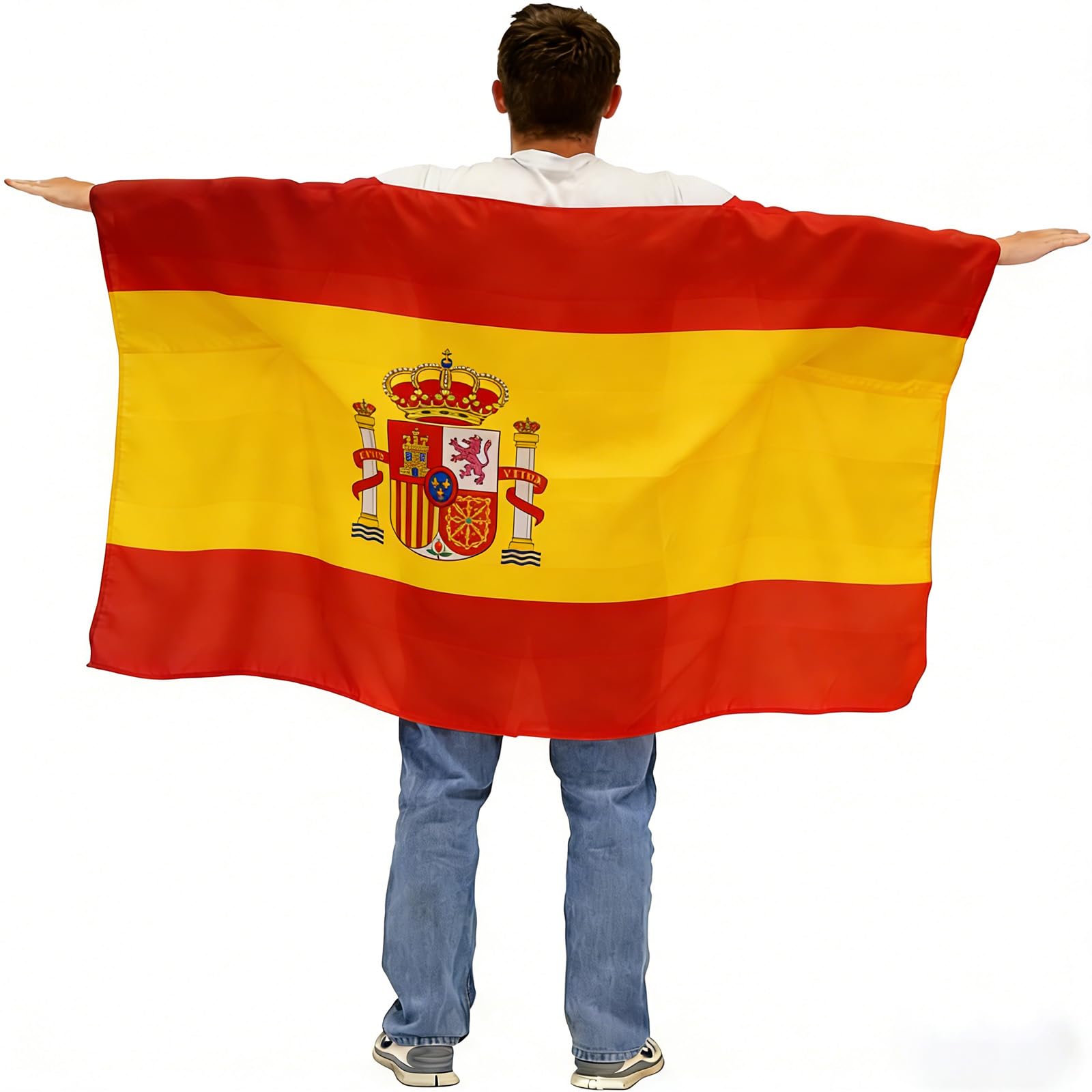 Cape Drapeau Espagnol 90x152cm, Portable, Drapeau Espagnol, Déguisement, Cape de Supporter Légère Pour Stade, Public et Fêtes de Rue