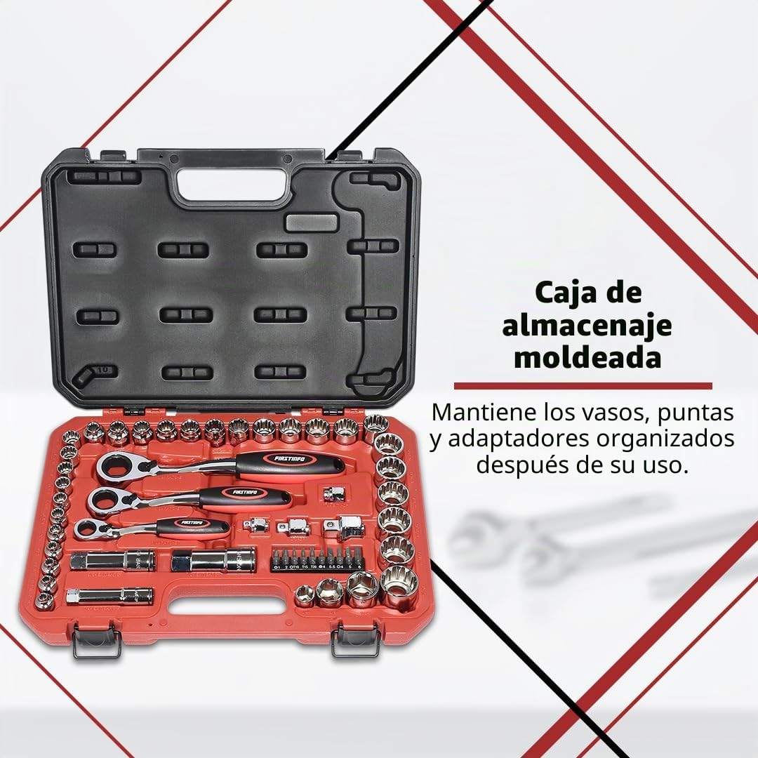 FIRSTINFO F32283 | Juego de Llaves de Trinquete Pasantes de Perfil Bajo 52 Piezas | SAE/Métrico | 1/4", 3/8", 1/2" | Llave de trinquete Go-Thru • 1/10.2 cm, 3/20.3 cm y 1/5.1 cm • para pernos largos y sujetadores dañados • Fabricado en Taiwán