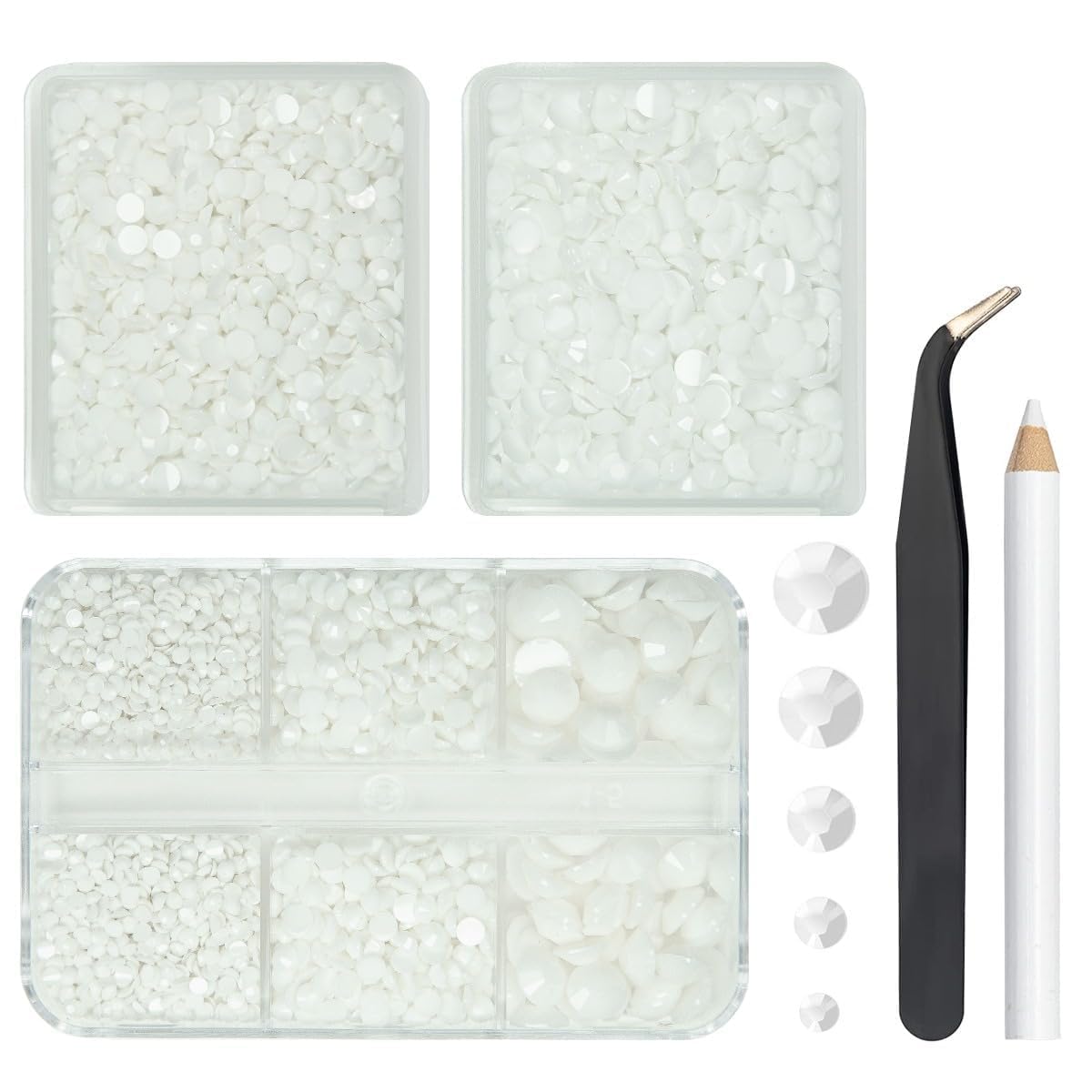 3 Boxes 5070PCS White Resin Flatback Rhinestones for Crafting Pure White Flatback Jelly Resin Stones 2mm 3mm 4mm 5mm 6mm Non Hotfix Gems Diamonds for Nails Face Tumblers Mugs Bottles DIY Crafts-image-4