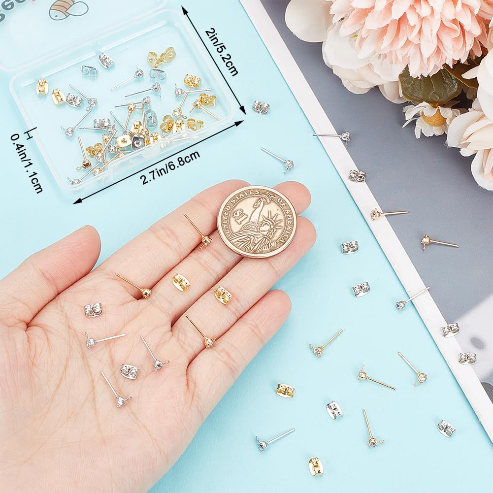 Beebeecraft 16 Orecchini A Bottone Cuore Placcato Oro 18K Con Perno In Argento 925 - Fai Da Te, Per San Valentino
