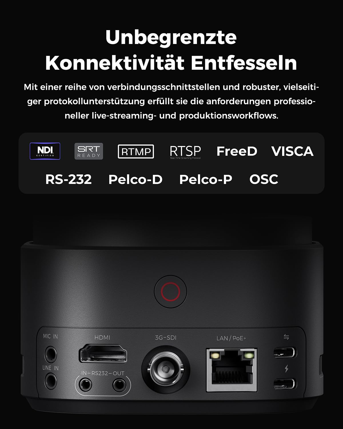 OBSBOT Tail 2 PTZR NDI Kamera 4K@60FPS, Pro KI-Tracking, 1/1,5" CMOS,50 MP | 5X Optischer Zoom, 12X Hybrid-Zoom, SDI/HDMI/IP/USB 3.0-Ausgang, Streaming Für Bildung, Konferenz, Worship(NDI Aktiviert)