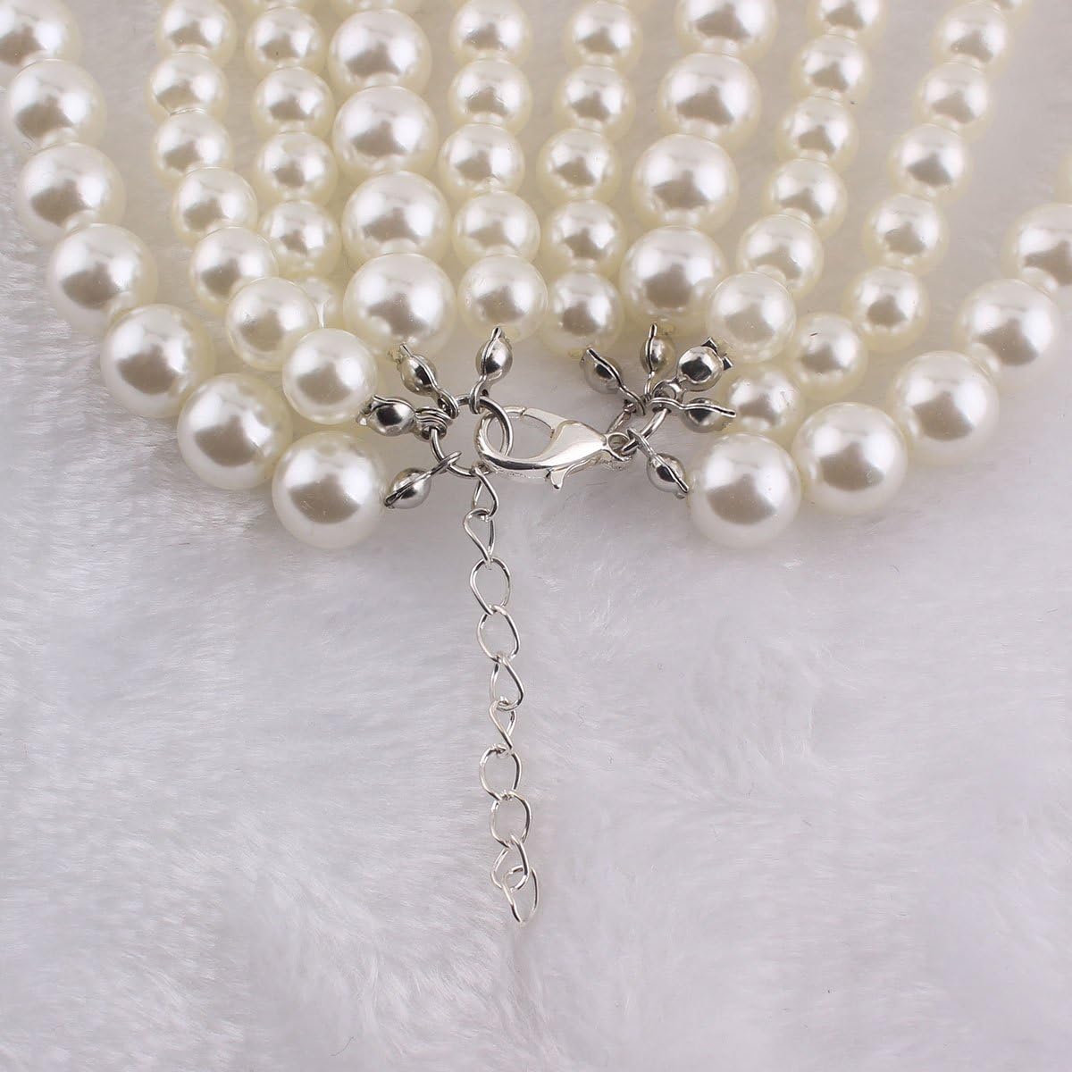 Gargantilla larga, con varias capas de perlas blancas de imitación, Collar con cuentas de perlas 4