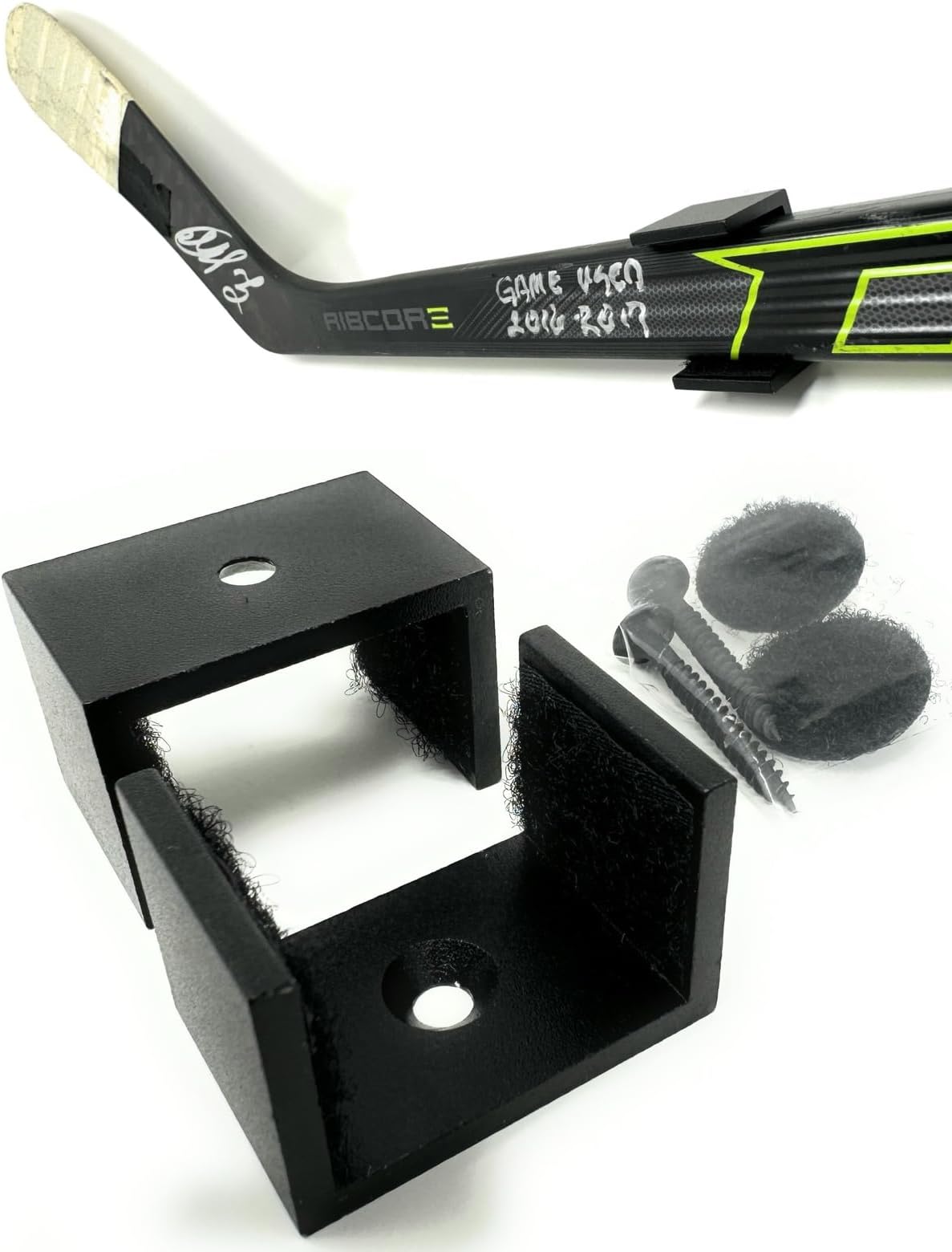 Hockey Stick Wall Mount Display Brackets – CNC Aluminum Holder with Soft Pad Protection & Mounting Hardware | Horizontal, Vertical & Diagonal Display for Autographed or Game-Used Sticks
