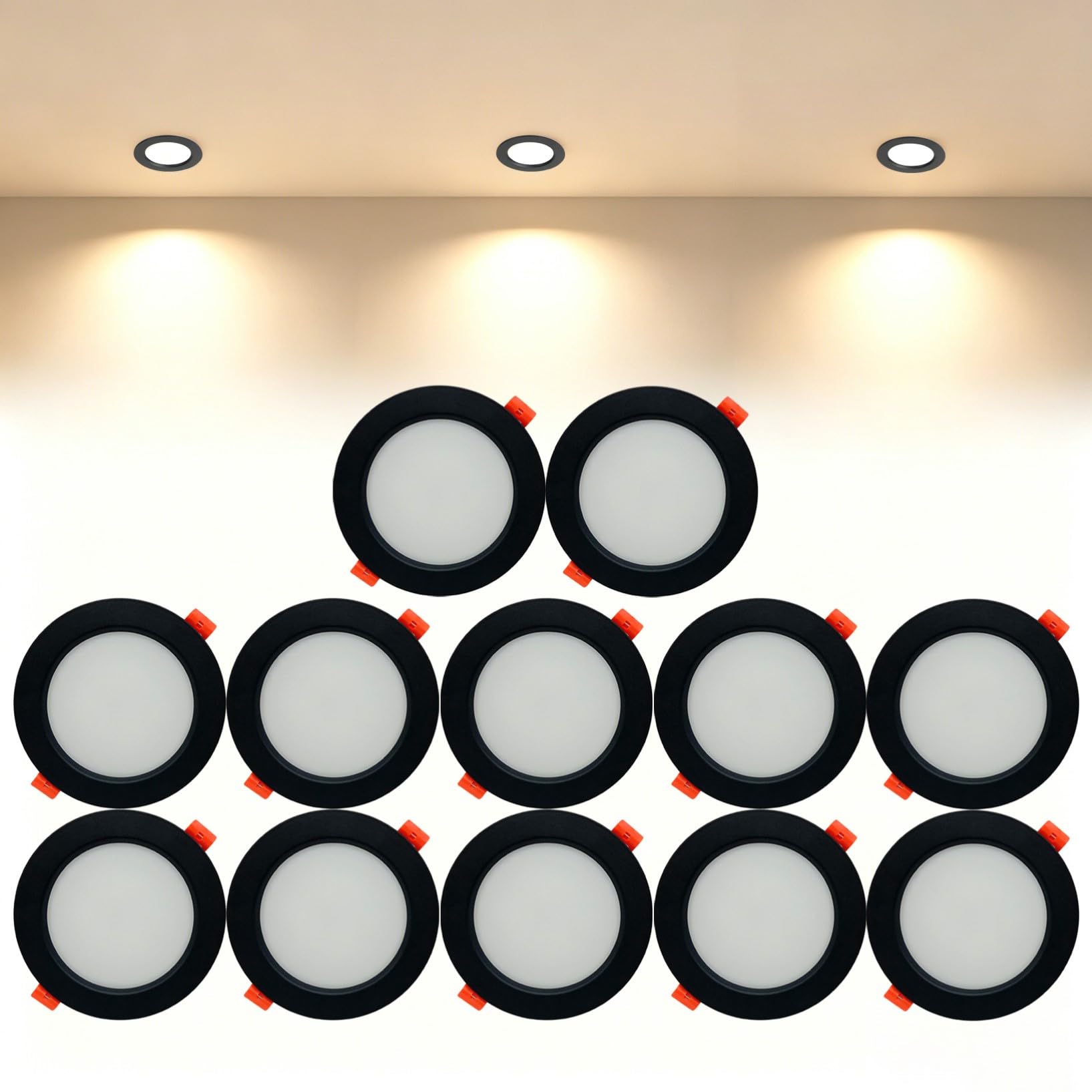 VOGHMOLD 24W Ultra Slim LED Downlight Recessed Ceiling Light 8 inch, 3000K Spot Lights Black Aluminum Trim, Cut Φ190-210mm, AC110-240V Panel Lighting for Office Hallway Closet, 12 Pack