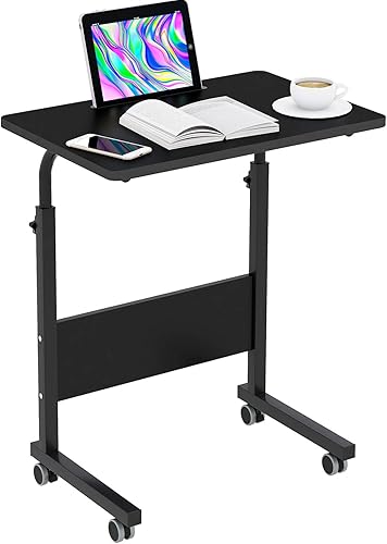 sogesfurniture Mesa auxiliar móvil de 23.6 pulgadas con ranura para tablet y ruedas para computadora portátil, escritorio ajustable y movible para