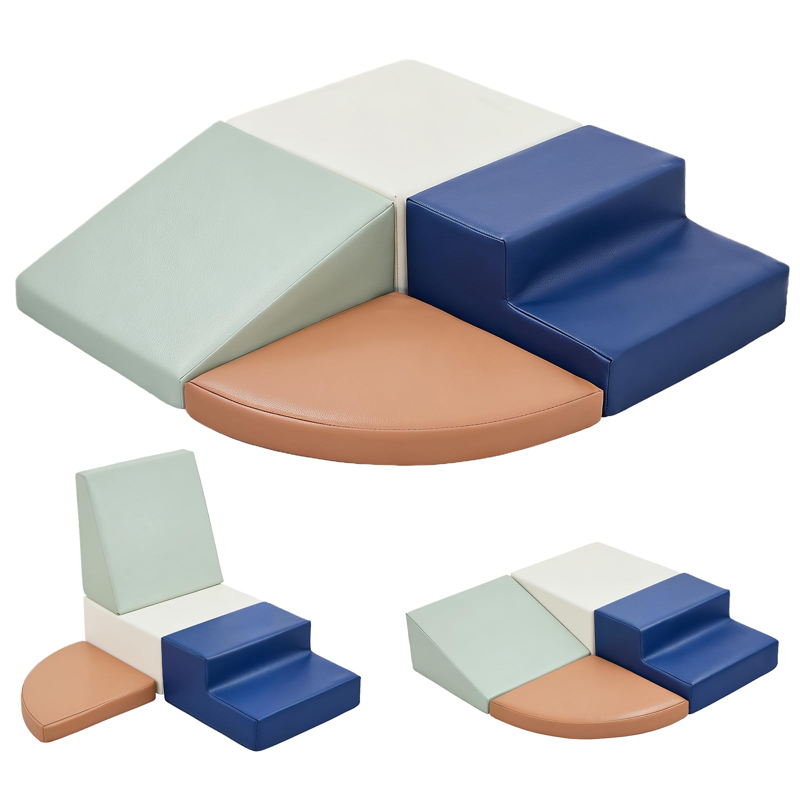 Sumbababy Climbing Foam Blocks for Toddlers: Waterproof Pu Leather Soft Climber - 4 Pcs Toddler Indoor Climbing Toys - Kids Outdoor Playground Playset Best Gift Preschool Daycare Supplies（Blue/Brown）