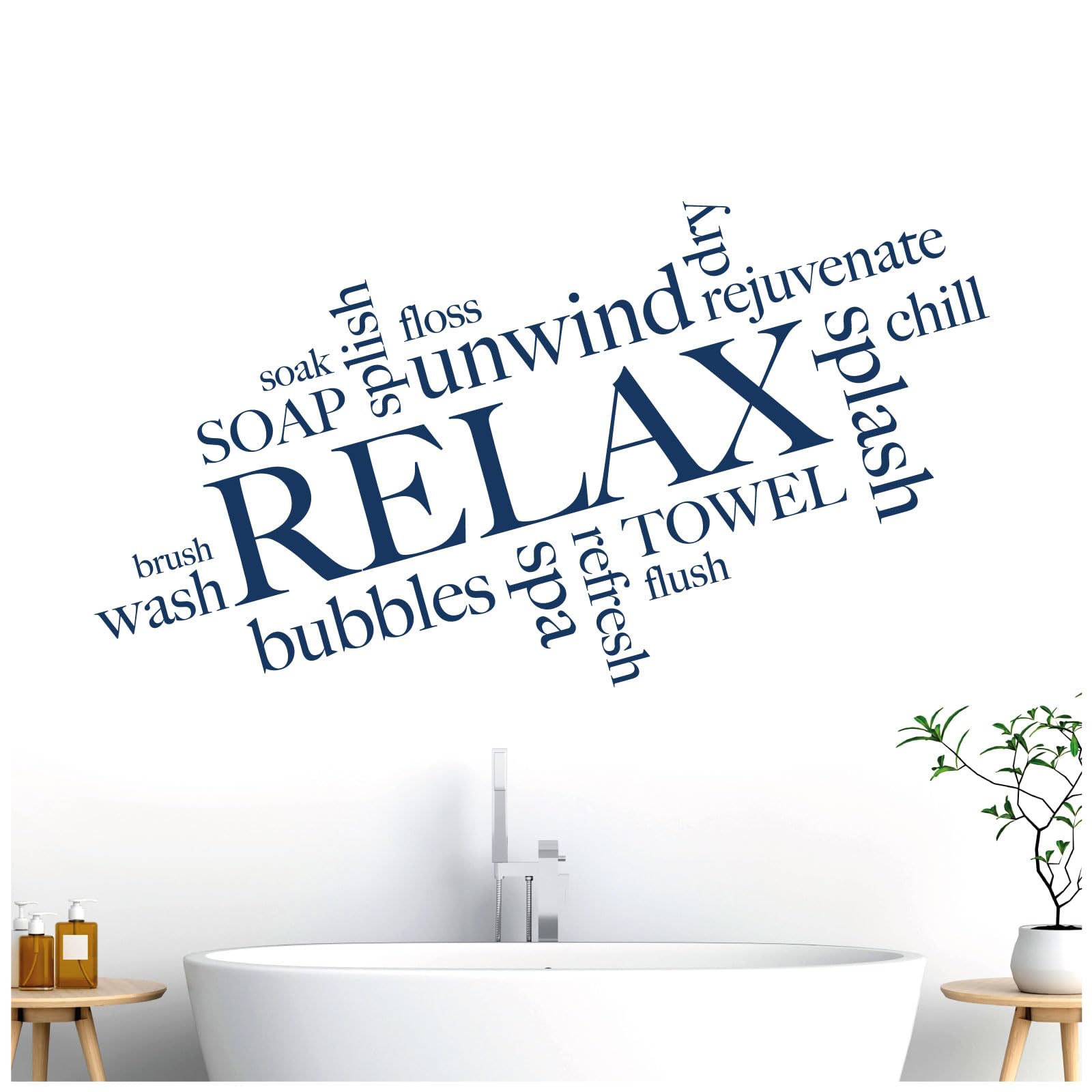 Bathroom Quote Wall Art Sticker - Relax, Unwind, Splash, Spa, Refresh, Soap, Towel, Soak [XLarge] [Ultramarine]