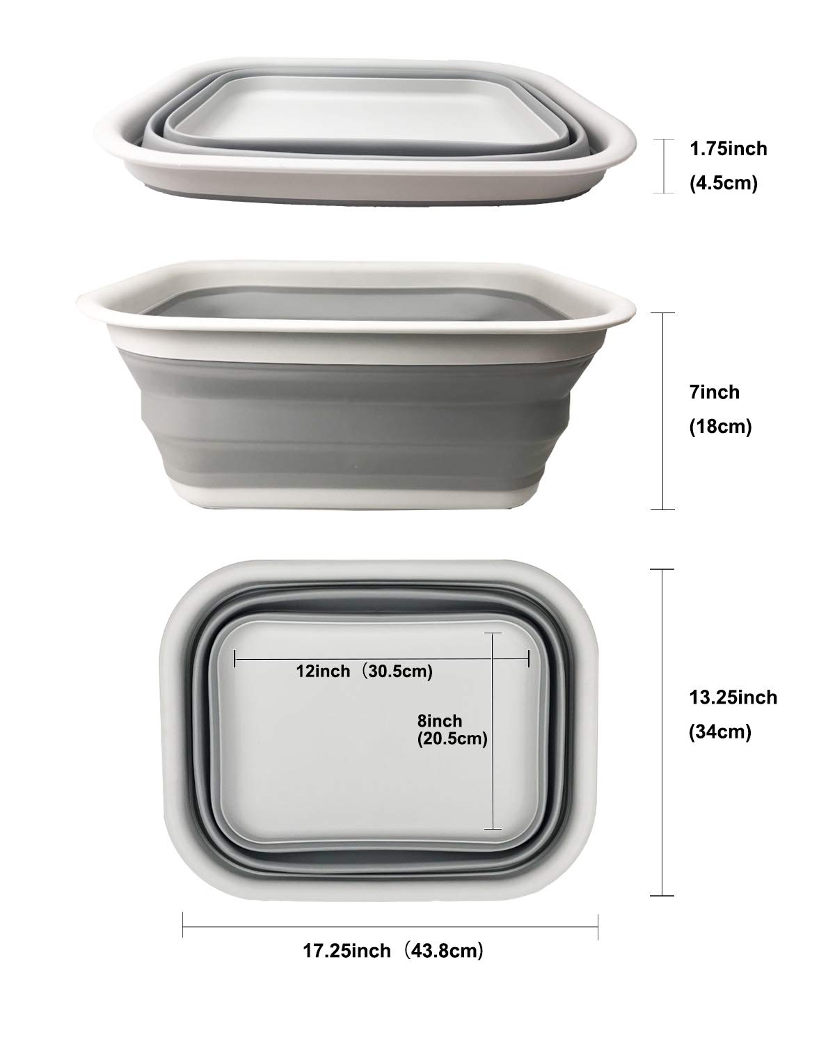 SAMMART 15 L (3.96 Gallon) Collapsible Tub - Portable Outdoor Picnic Basket / Crater - Foldable Shopping Bag - Space Saving Storage Container (Grey/Grey)