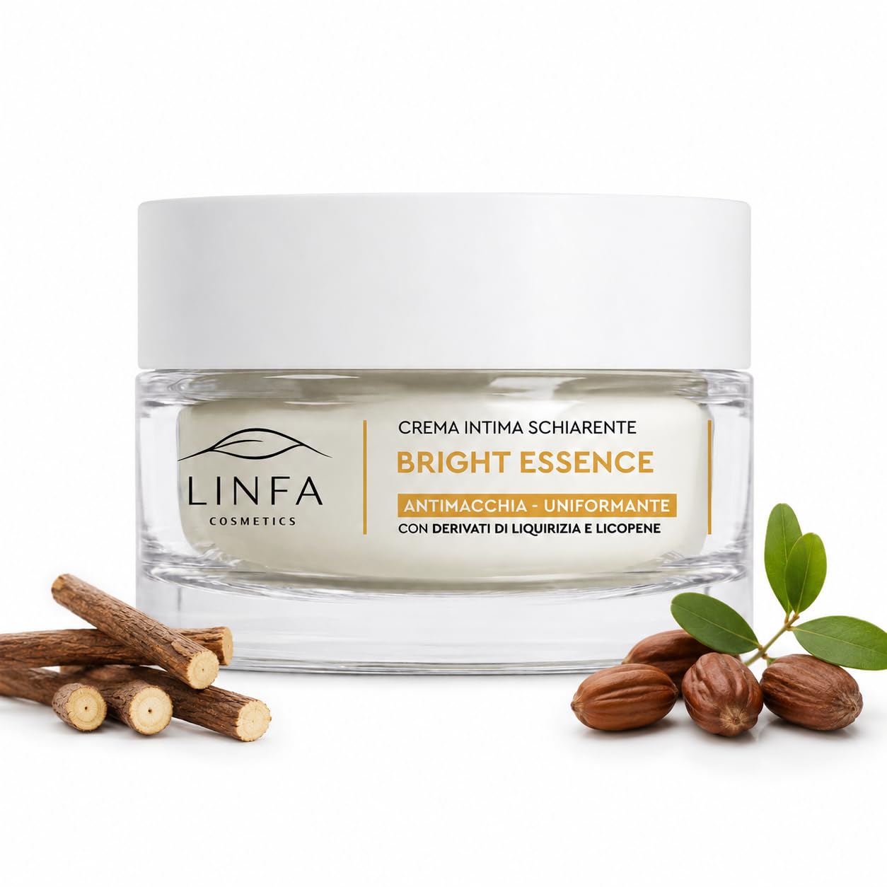 Linfa Cosmetics Bright Essence Crema Intima Schiarente con Niacinamide, Vitamina C, Liquirizia e Jojoba, Crema per Macchie, Discromie, Inguine, Ascelle e Zone Sensibili, 50 ml
