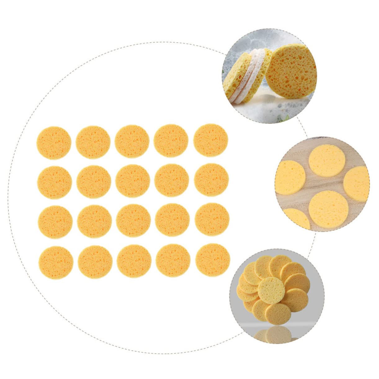 Kosmetikquaste Gelb, Abgerundet, Zellulose Schwamm | Make Up Werkzeug, Natürliche Wirkung, Spart Puder, 100 Stück Packung für Zuhause und Salon