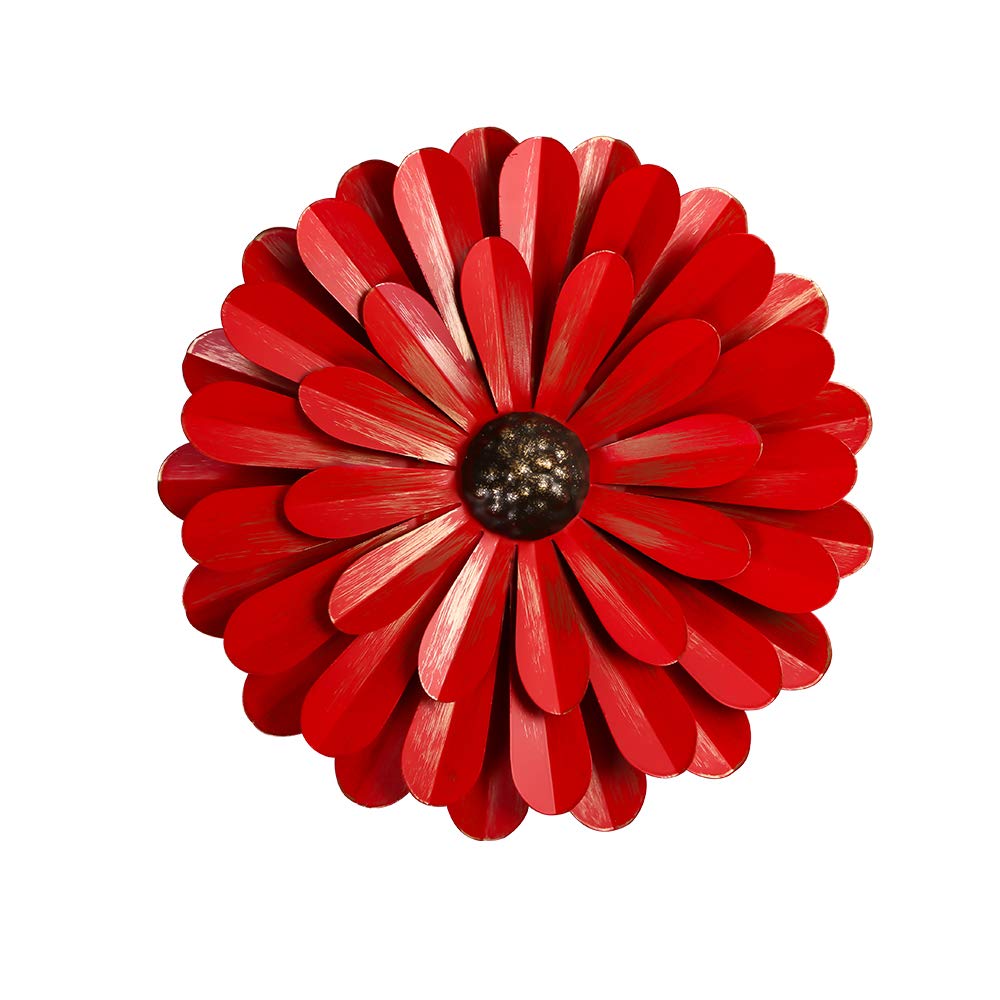 Scwhousi Large Red Metal Flower Wall Decor, 12" Flower Art Wall Hanging for Home Bedroom Garden Indoor Outdoor
