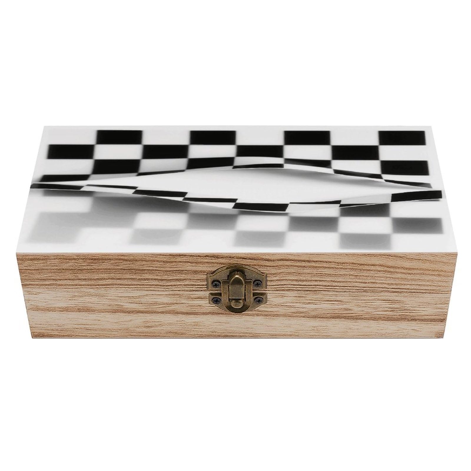 VstaDank Checkered Black White Wooden Storage Box Vintage Style Wooden Storage Case with A Hinged Lid Memory Treasure Boxes Decorative Jewelny Photos for Organizer 7.9 * 3.7 * 2.3 Inch