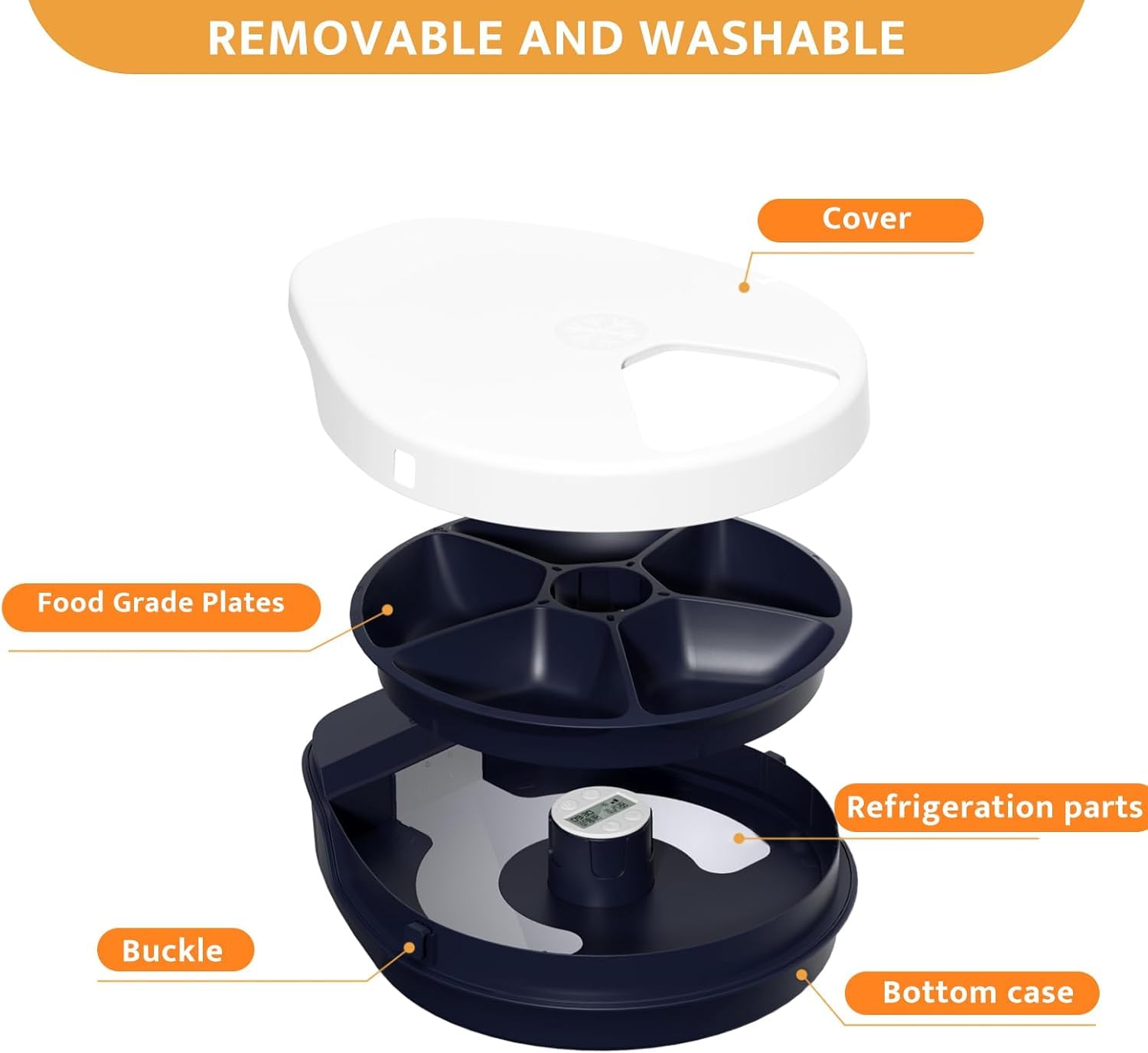 Cat Wet Food Automatic Feeder with Semiconductor Cooling, 5 Compartments (330g Each), Timer Setting, 1-4 Days Freshness, Food-Grade PP Plates, Dishwasher Safe & Fully Washable for Indoor Cats - image 7