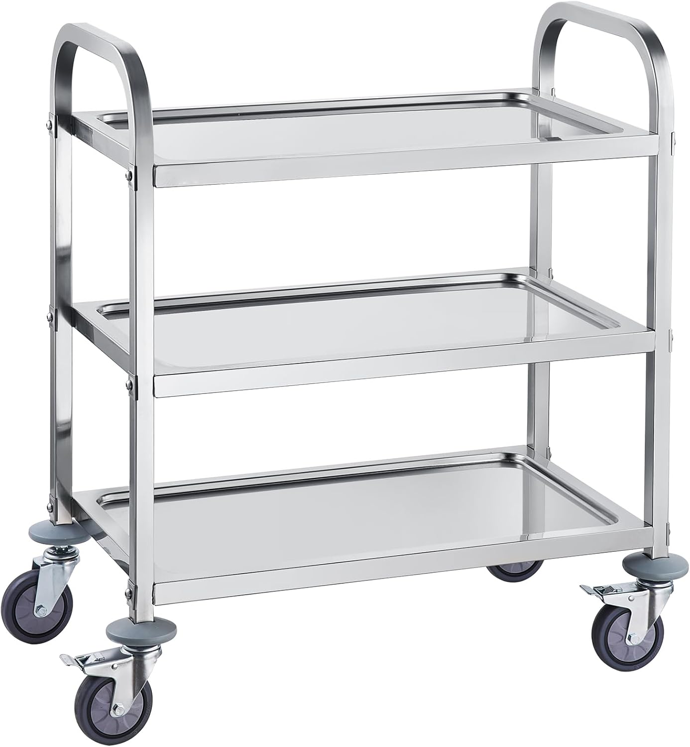 Happybuy Stainless Steel Cart, 3-Layer Utility Cart, 220 lbs Capacity, Medical Cart with Lockable Wheels for Lab, Clinic, Kitchen, and Salon