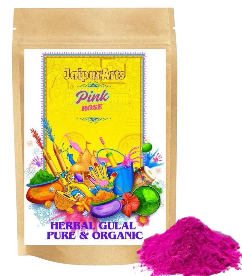 JaipurArts Gulal, Organic Holi Colours Gulal of Certified Skin Safe Scented Herbal Colour with Flower Petals, Skin Safe & Washable Powder - Natural Holi Gulal (Pink, 50 Grm)-image-2