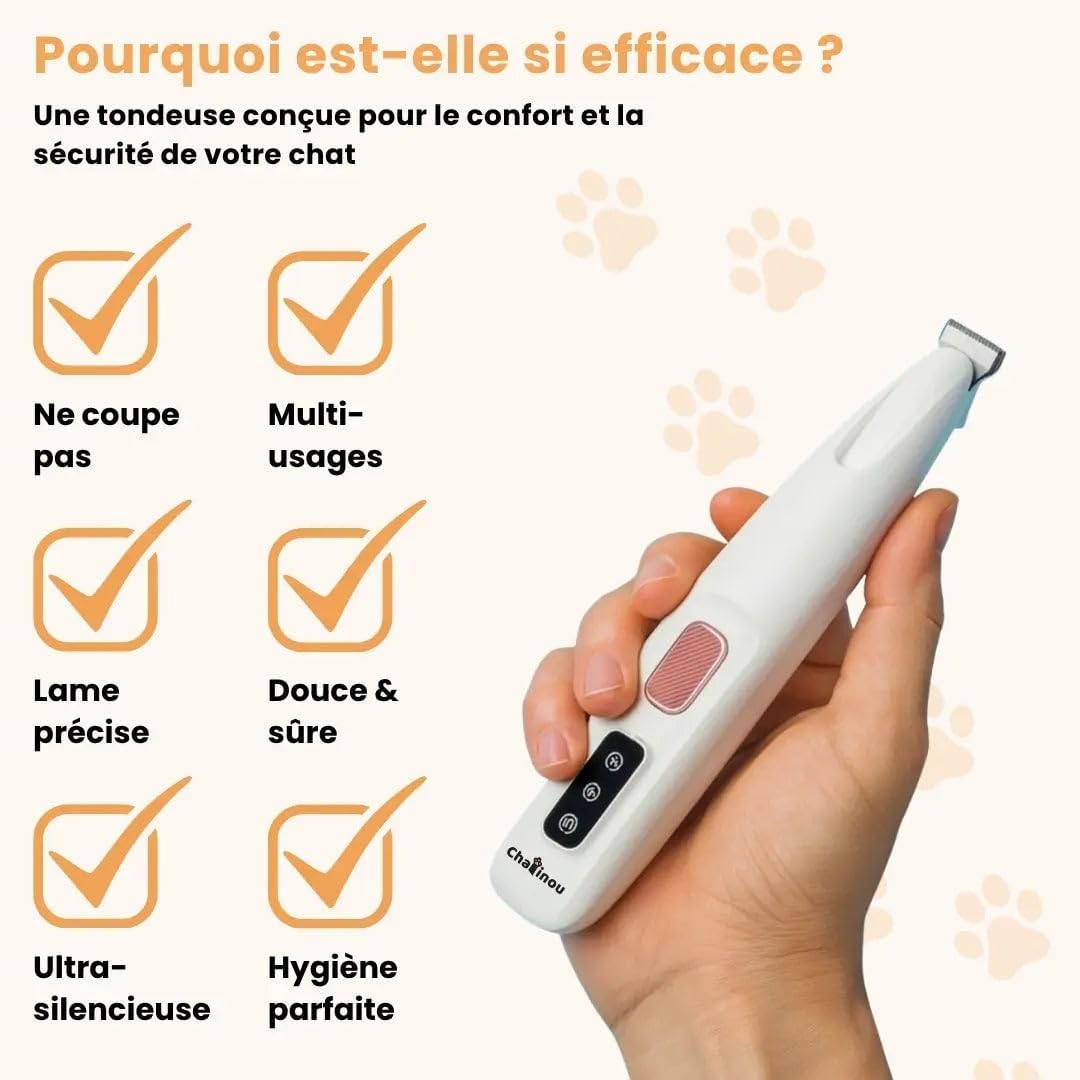 Tondeuse Chat,2026 Tondeuse Chat Silencieuse Anti-Nœuds,Lames Sûres Et Hypoallergéniques,Rechargeable,Ne Blessera Pas Votre Chat,Pour Pattes,Corps
