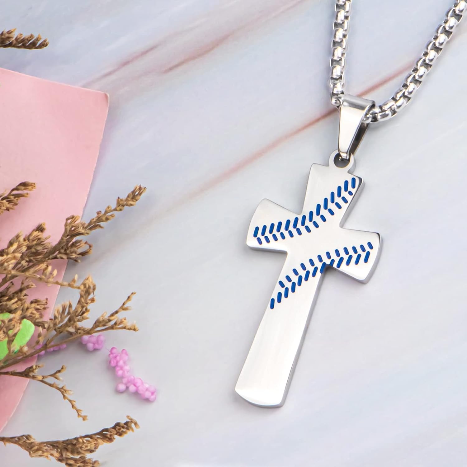 Aiyo Nice Mens Baseball Cross Pendant Necklace 18K Gold Plated Bible Verse Stainless Steel Necklace Jewelry - Image 4