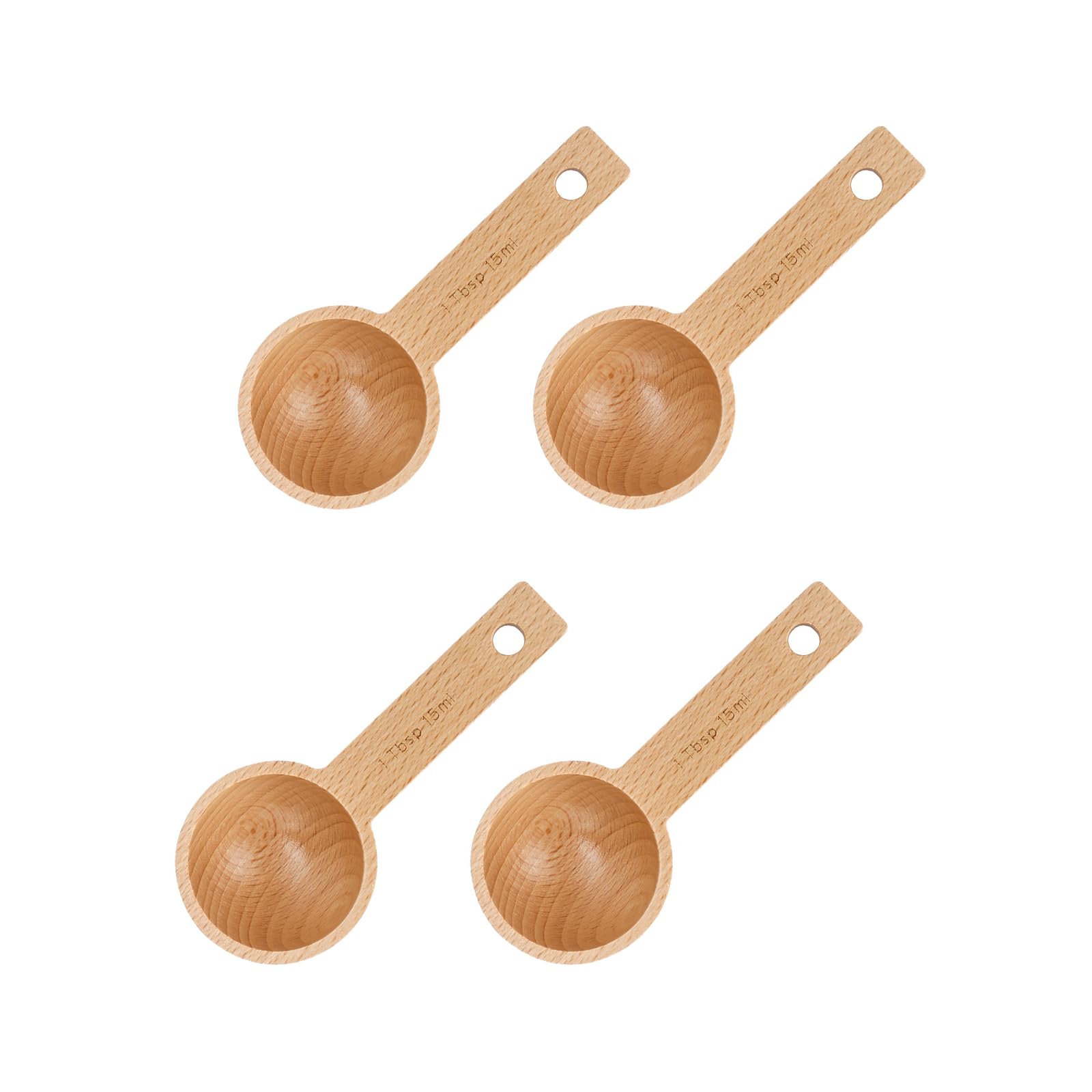 TQUXNGA Of 4 Natural Wood Coffee Scoops with 15Ml Measurement Kitchens Baking Equipment for Consistent Brewing Coffee Measure