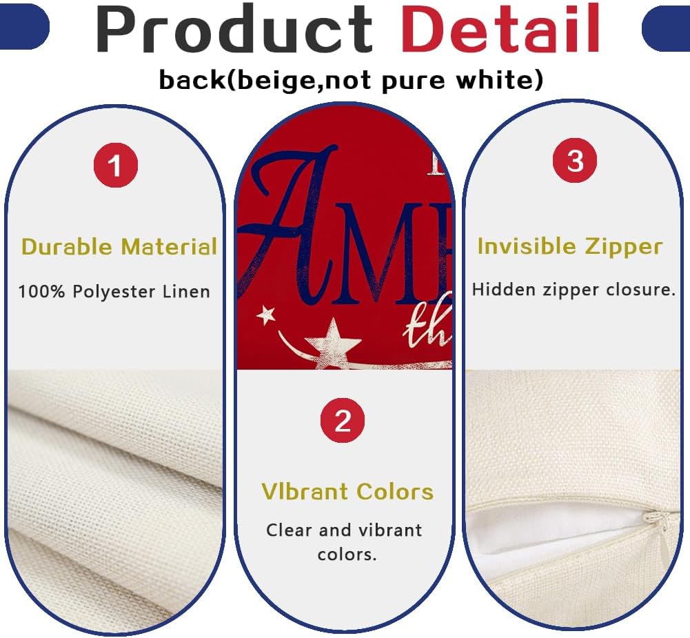 RABUSOFA 4th of July Pillow Covers 18x18 Red Patriotic Signs Decoration image 3