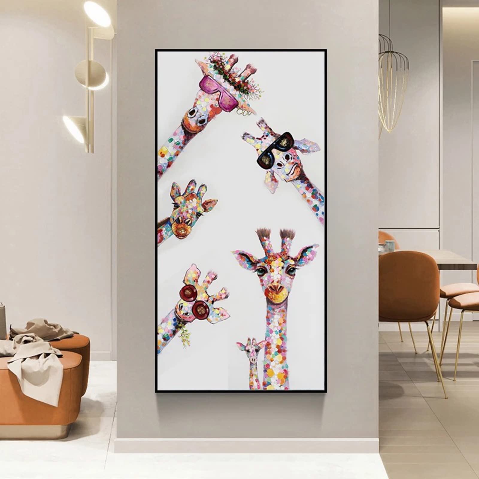CANDX Wall Art Poster and Prints Animals, Picture on Canvas Colourful Giraffe 50 x 100 cm, Picture on Canvas Graffiti, Giraffe Canvas Pictures Frameless (Giraffe, 50 x 100 cm)