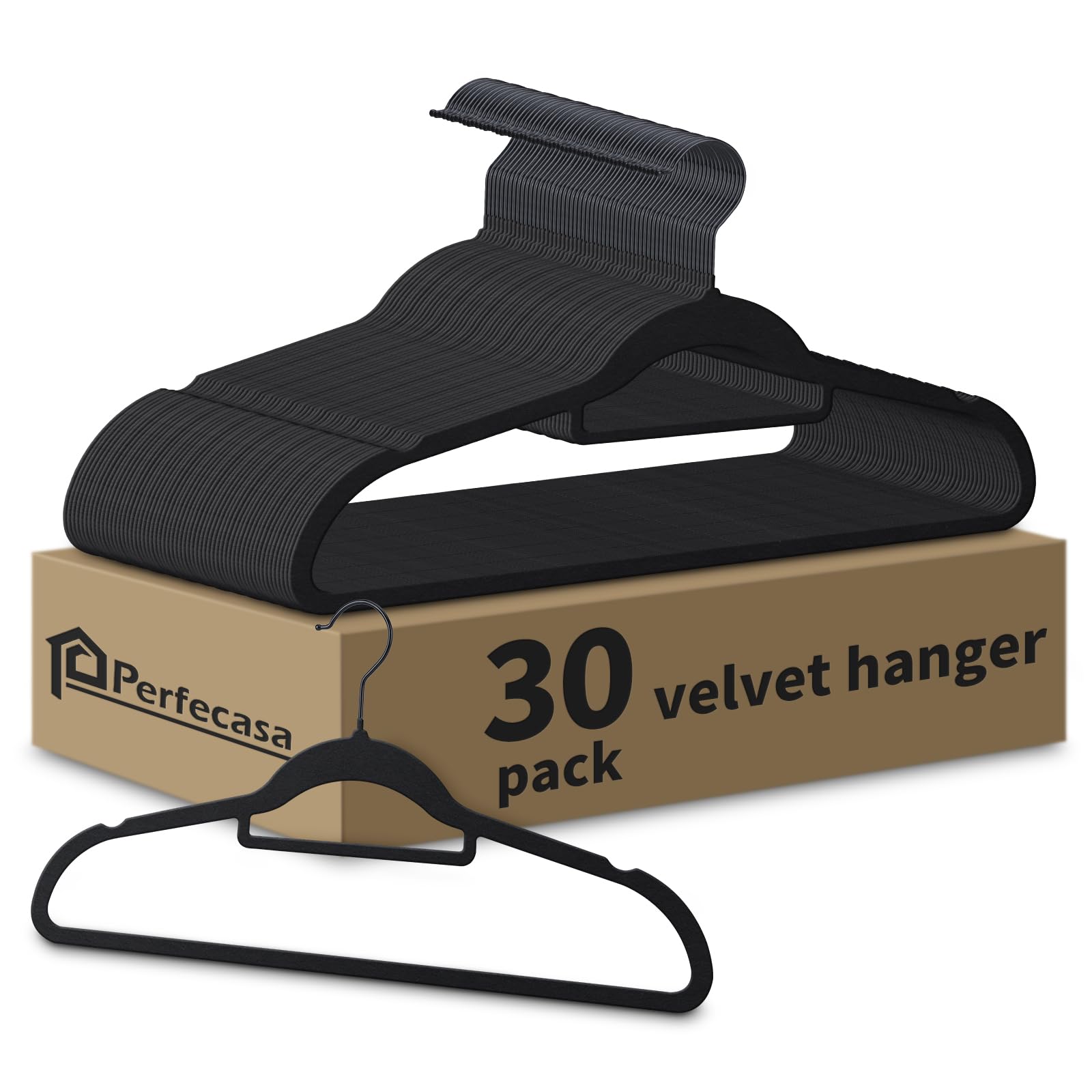 Paquete de 30 perchas de terciopelo (negro verdadero)
