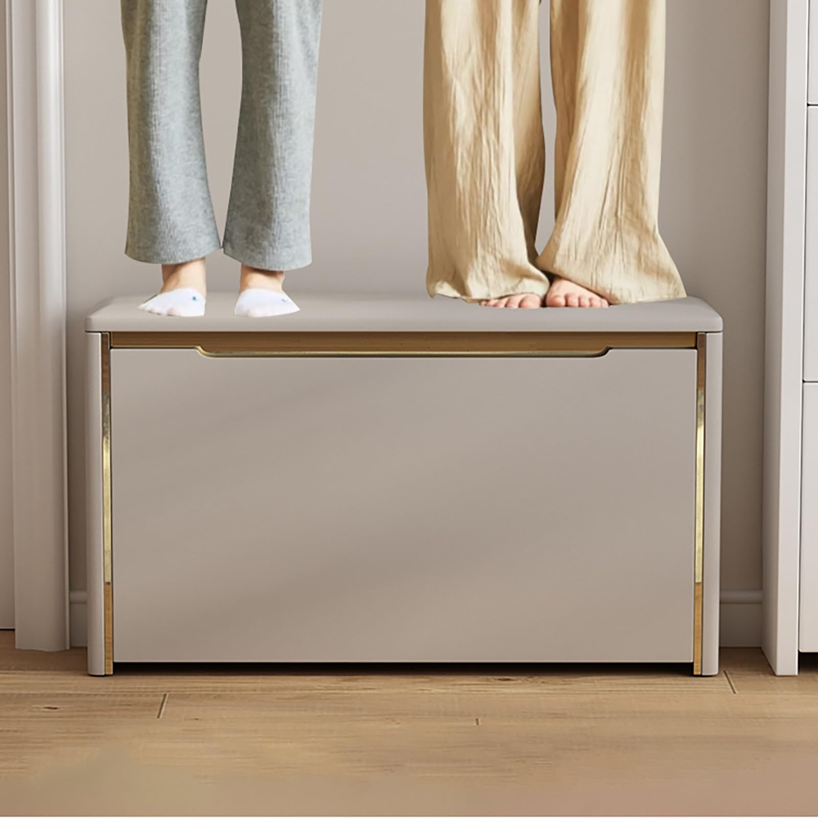 Drewniany stojak na buty, ławka z otwieraną szufladą, szafka na buty z wyściełanym siedzeniem, stylowa półka do przechowywania, na werandę, do salonu, biały, 100 x 24 x 47,5 cm