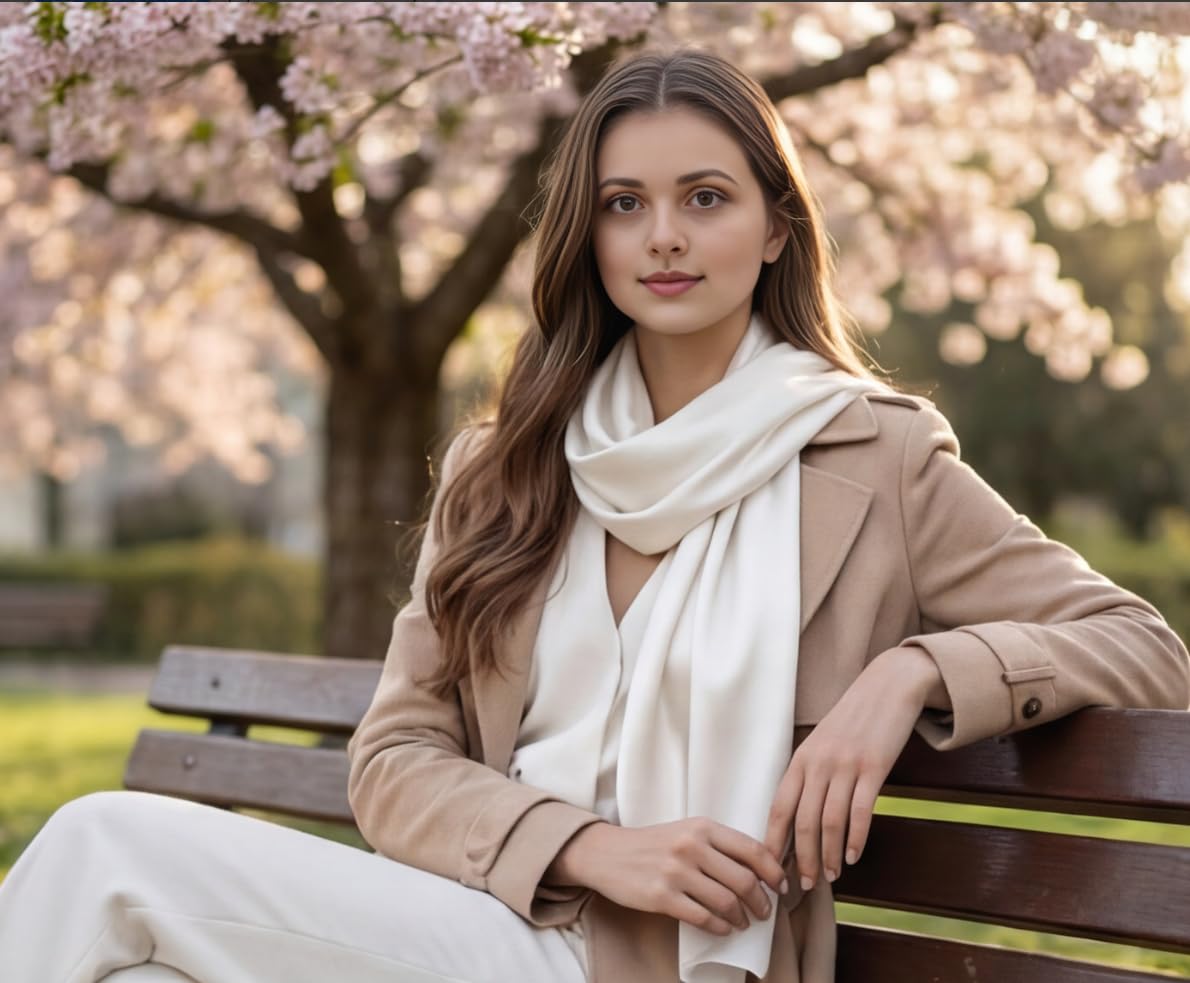 Pañuelo de seda para mujer, 100% seda, color liso, blanco y negro, 180 x 90 cm, color liso, para traje, ocasiones formales, estola, estilo de negocios, regalo para ella