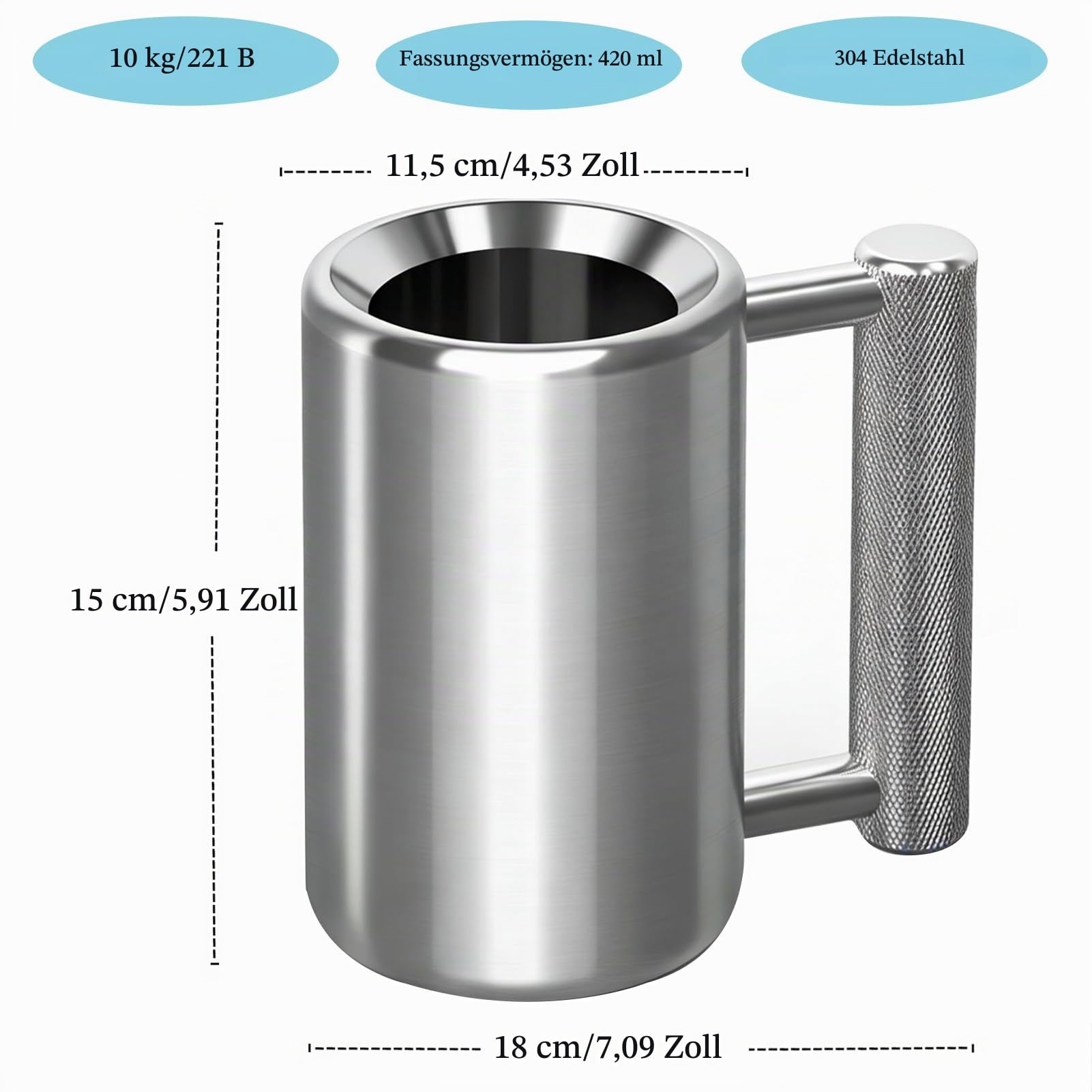 ZhaoCo Schwerer Becher, 10 kg 420ml Edelstahlbecher ‌Hantel-Kaffeetasse, Fitnessstudio-Trainings-Wasserbecher, Fitness-Sport-Geschenk