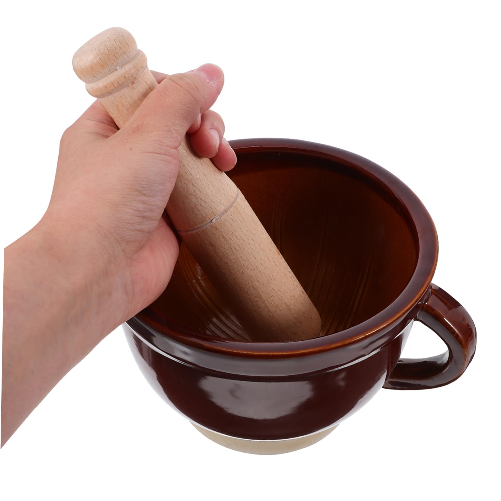 SOLUSTRE 2sätze Manueller Holzknoblauchstampfer Mit Schüssel Praktisches Küchengerät Für Mahlen Von Knoblauch Gewürzen Und Kräutern Einfache Reinigung Und Handhabung Langlebig Und