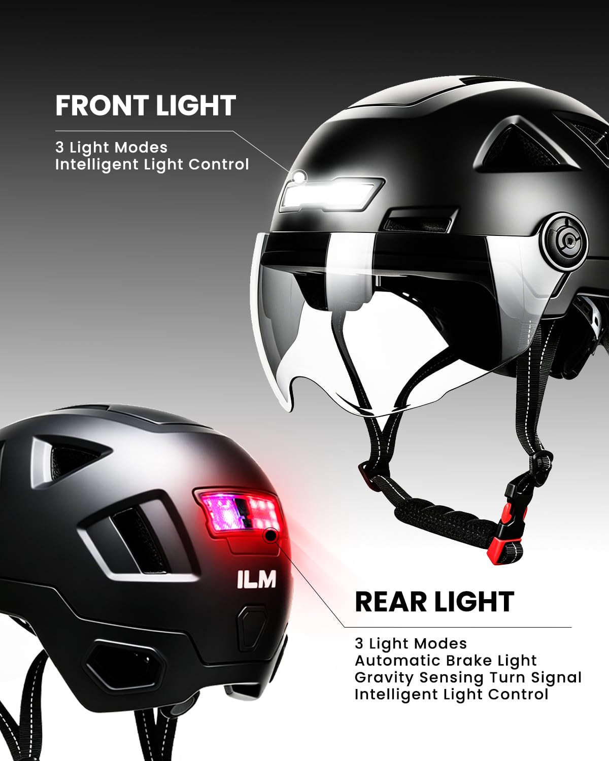 ILM Casco Patinete Electrico Adulto Casco Bicicleta Homologado NTA-8776 CPSC CE con Luz LED Intermitentes & Freno con Visera para Hombre Mujer Modelo E3-12LS,Gris,S/M