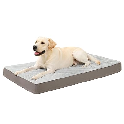 KSIIA Orthopedic Dog Bed Dog Crate Bed Waterproof for Large Dogs Deluxe Plush Washable Pet Mat with Egg Crate Foam & Removable Cover, 35 x 22 Inch, Gray