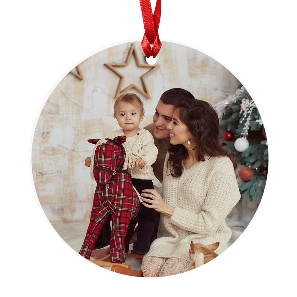 Fuzzy Cactus Personalised Christmas Bauble with Photo – Round Acrylic Tree Ornament Printed with Your Picture or Photo Hanging Decoration