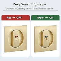 Vista 4 de Paquete de 1 cerradura de puerta de bolsillo dorada, herrajes para puerta de bolsillo con indicador rojo-verde, manijas de puerta de bolsillo