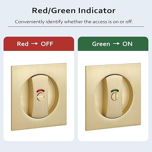 Miniatura 4 de Paquete de 1 cerradura de puerta de bolsillo dorada, herrajes para puerta de bolsillo con indicador rojo-verde, manijas de puerta de bolsillo de