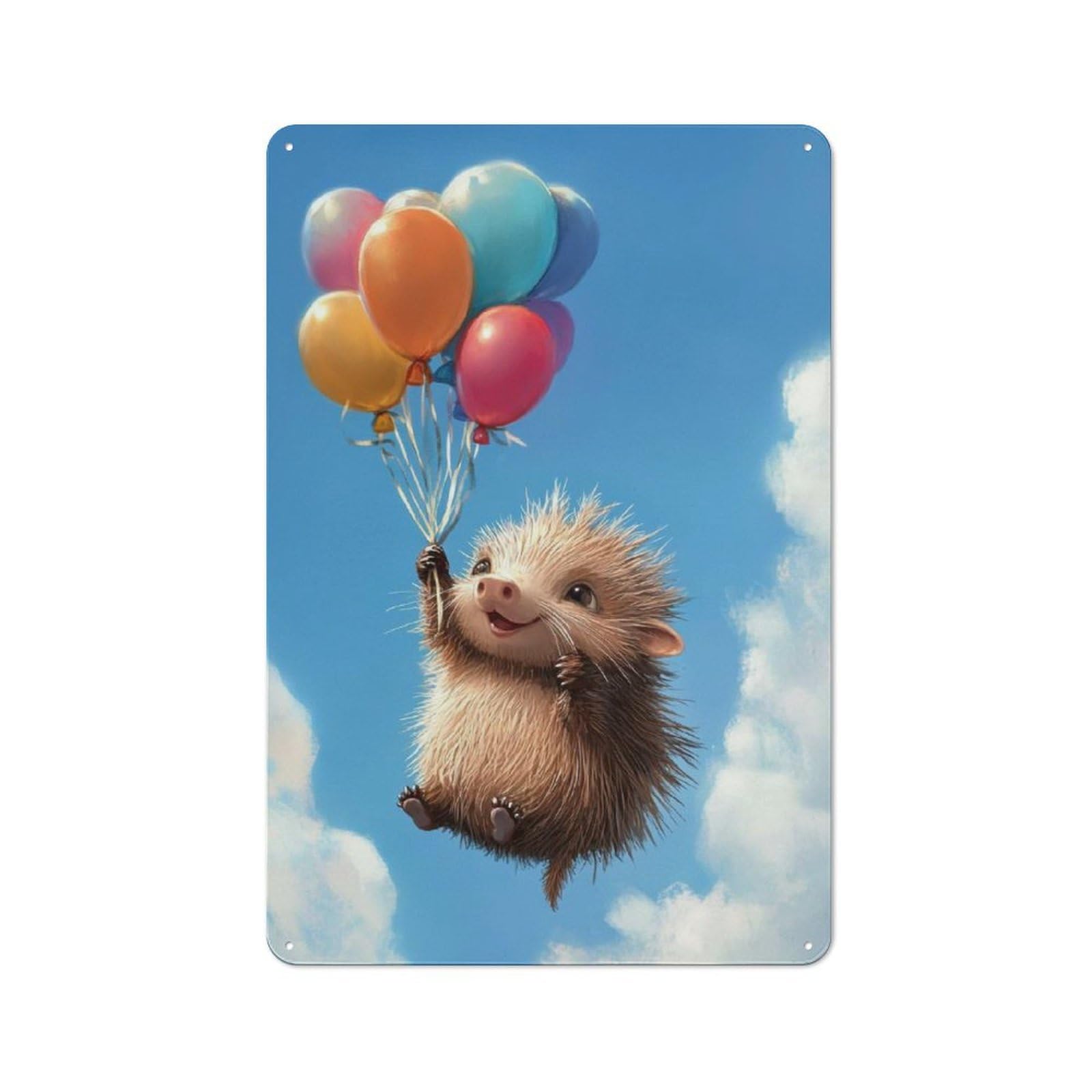 Junmoney Hedgehog Balloon Flight Tin Wall Plaque 30X20cm With For Kitchen Or Home Bar, Suited To Kitchen Decor Lovers