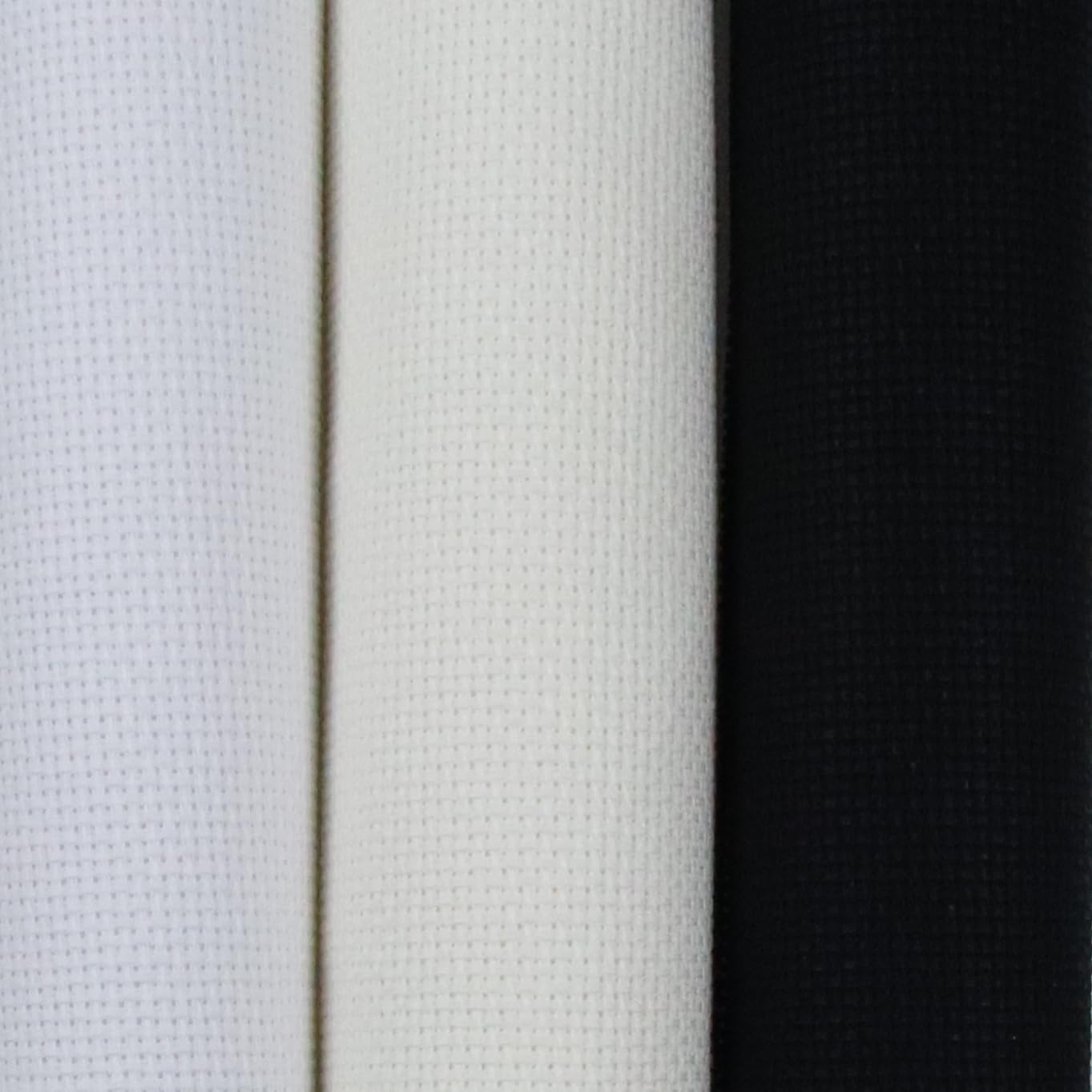 KCS 3 pc of 15" x 18"(38cmx45cm) 18 Count Cross Stitch Cotton Aida Cloth Needlework Rolled Fabric Box,18CT,White+Antique White+Black