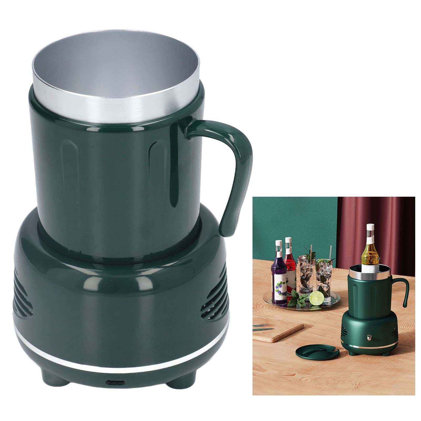 Bicchiere riscaldante e raffreddante, riscaldatore e raffreddatore elettrico da scrivania con modalità doppia di riscaldamento e raffreddamento rapido, corpo in alluminio e base an (Verde)