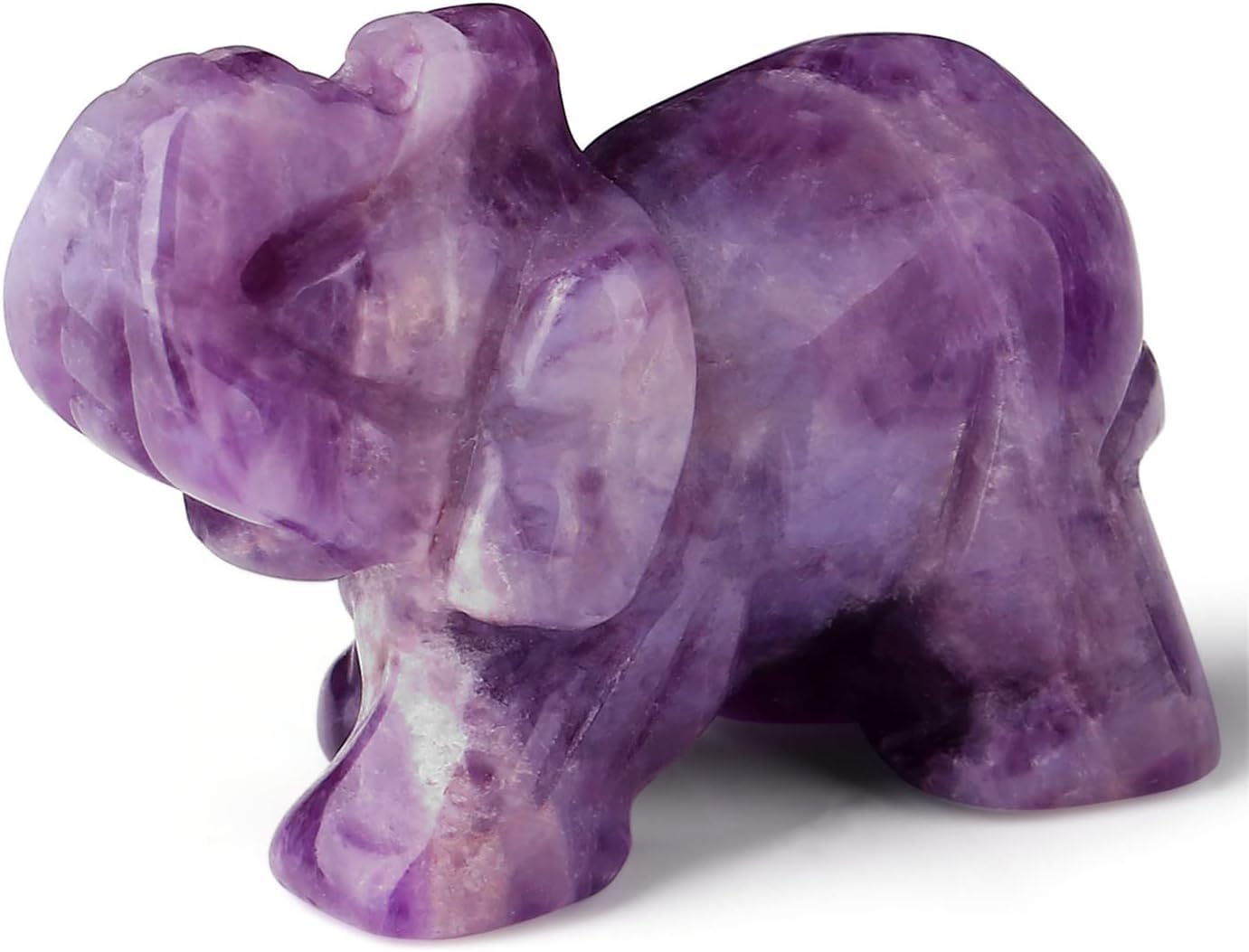 2" Amethyst Elephant Decor Natural Healing Crystal Stones Polished Hand-Carved Gemstone Big Cute Hippie Sculpture Statue Figurines Energy Purple Home Room Office Desk Decoration Gifts for Women Men