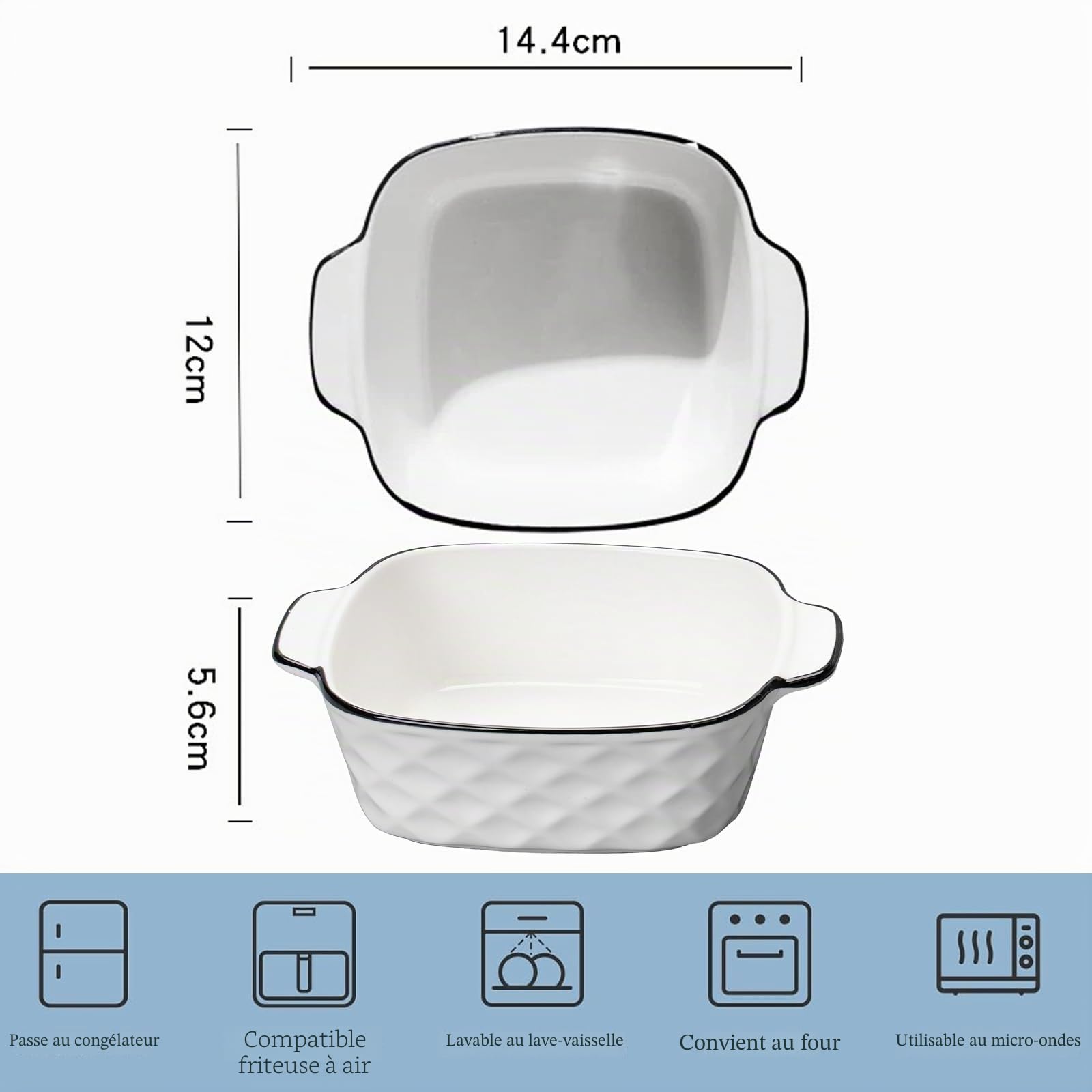Lot de 4 plats de cuisson en céramique, plats pour four, 400 ml petit plat de cuisson pour friteuse à air, ustensiles de cuisson en céramique avec poignées, petit four, cocotte, petit pour lasagnes