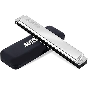 East top Tremolo Harmonica Key of C, 24 Holes Tremolo Mouth Organ Musical Instrument for adults and Professionals with Silver Cover T2403 - image, photos