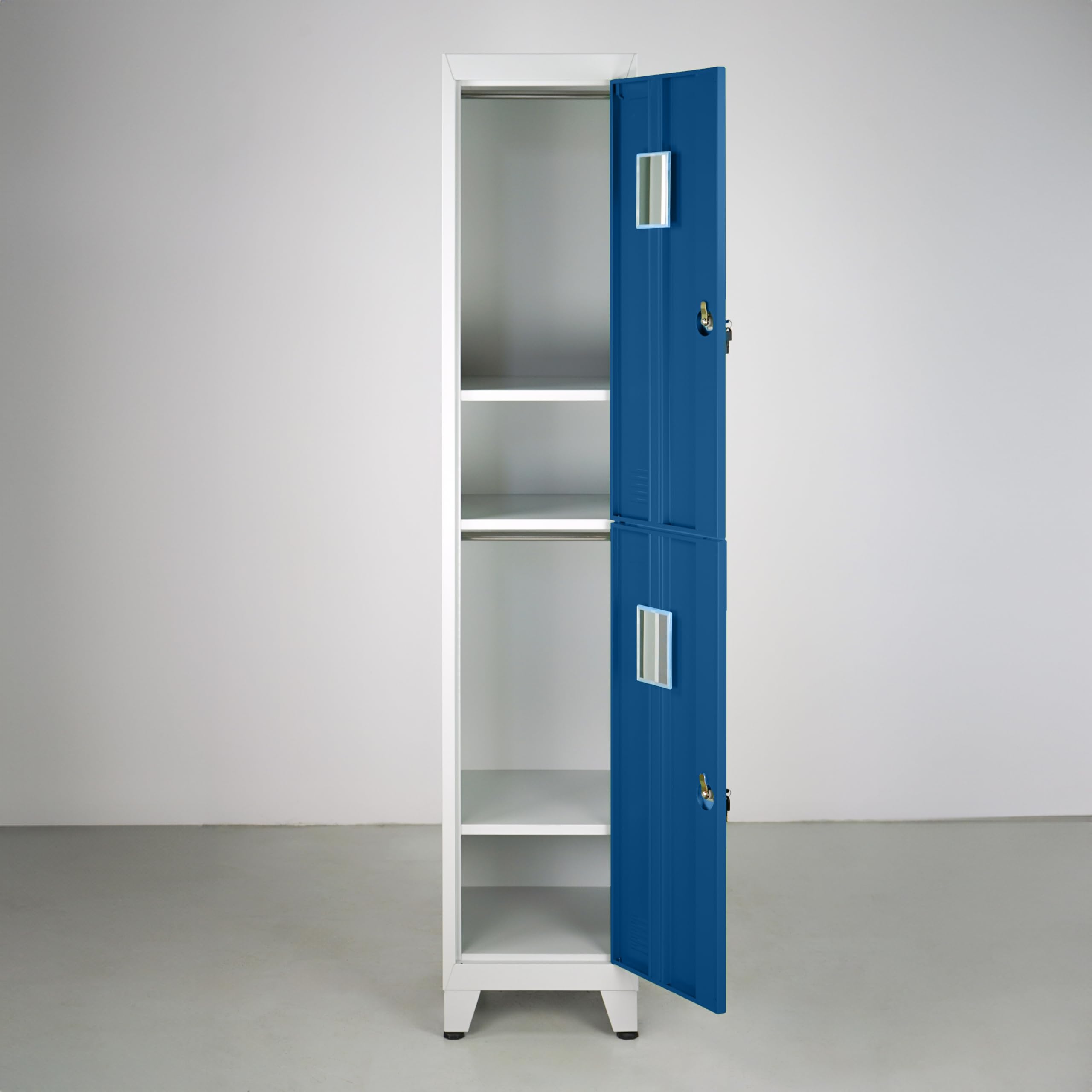 Brigros - Armadietto Metallico Multiuso, Armadio Spogliatoio Salvaspazio Con Serratura, Armadietto Vari Ripiani Con Ante In Metallo Per Ufficio O Spogliatoio (Blue, 2 Ante)